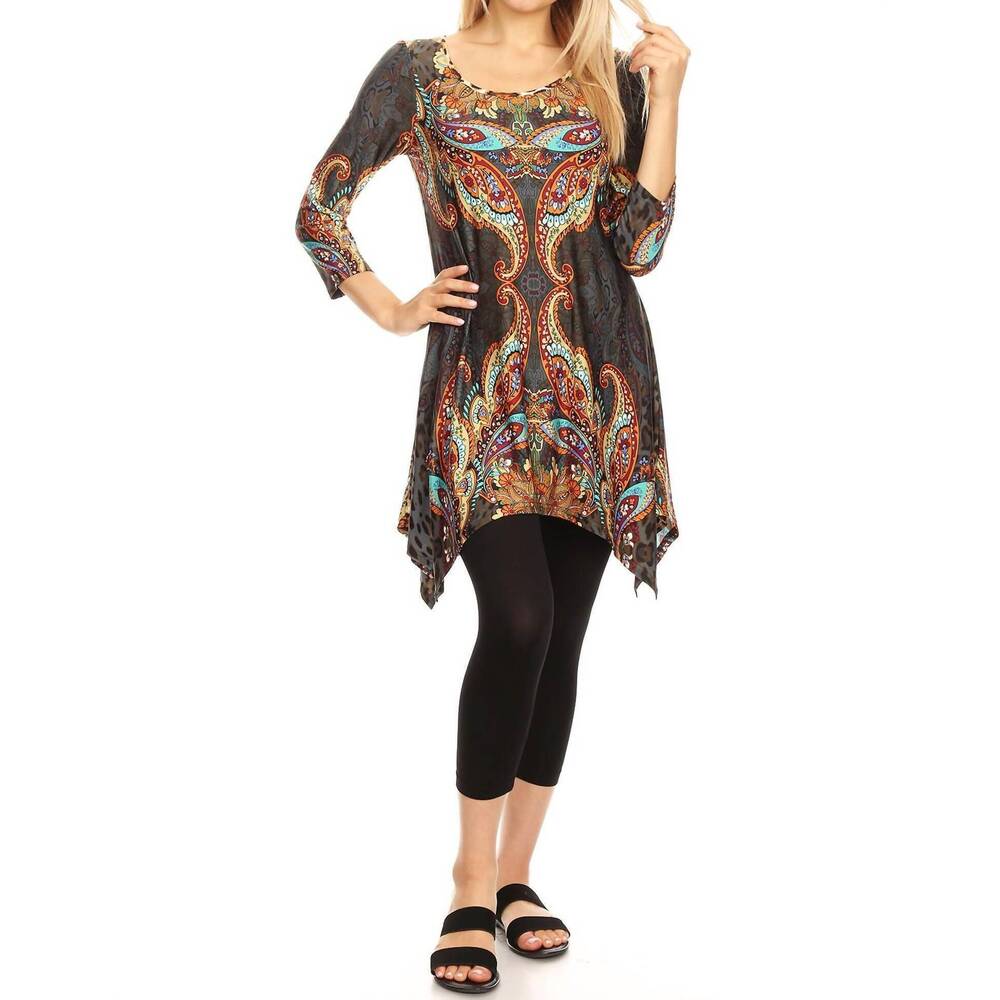 NEW WHITE MARK marlene tunic top in brown multi